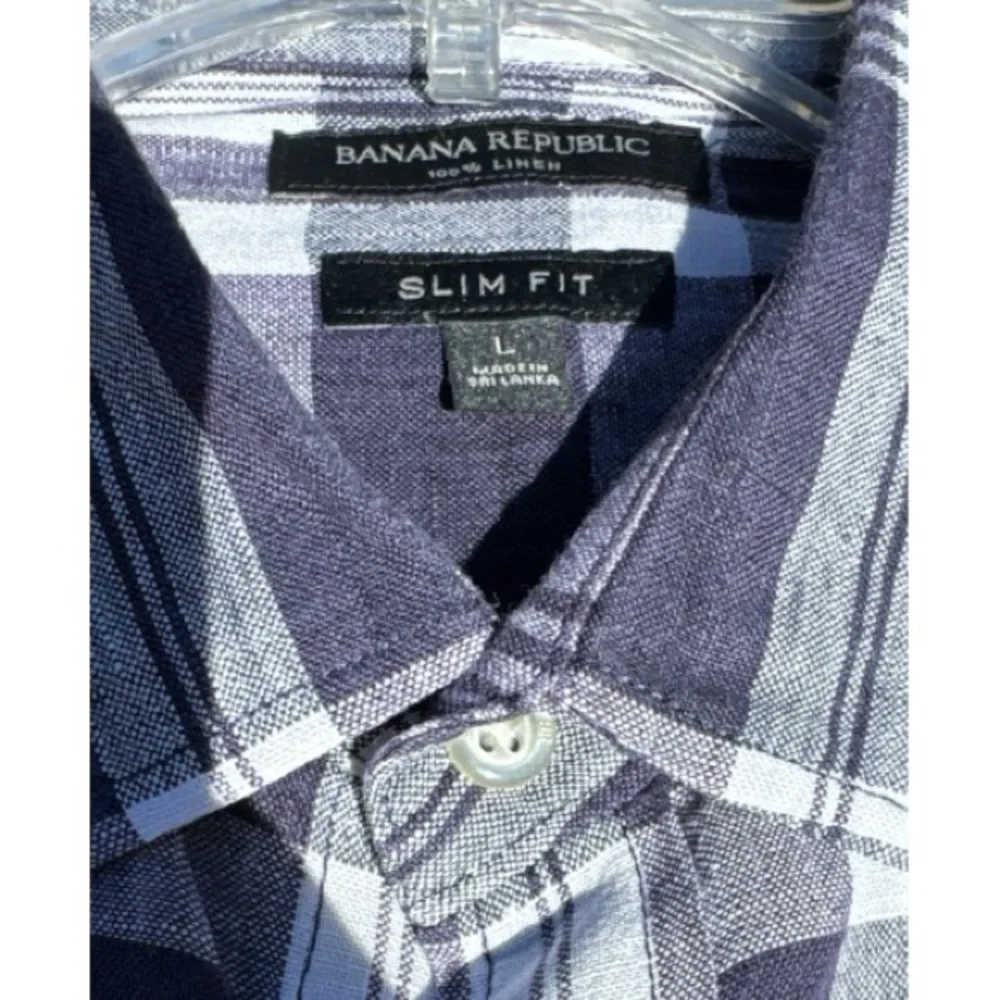 Banana Republic Slim Fit Mens Long Sleeve Dress Shirt Blue & White Stripe Size L